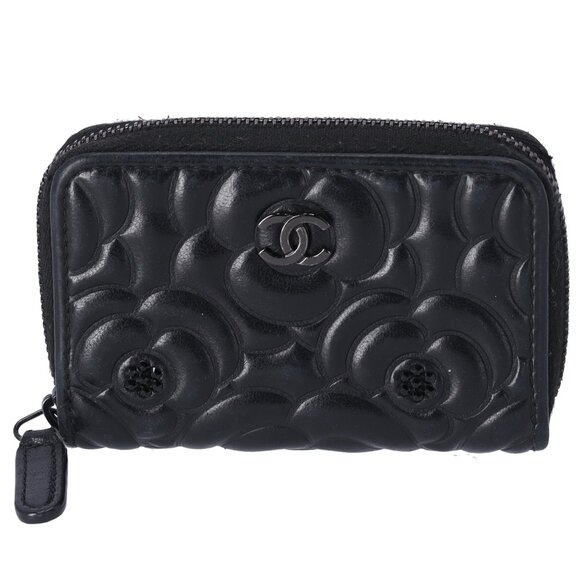 CHANEL Camellia Coin Case Black Lambskin Rhinestones - Picture 1 of 6